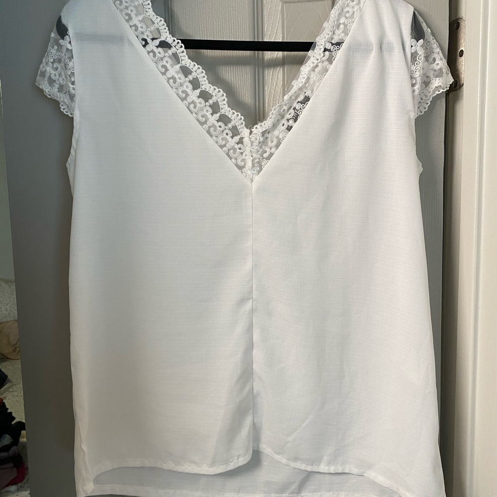 Button front embroidered mesh blouse